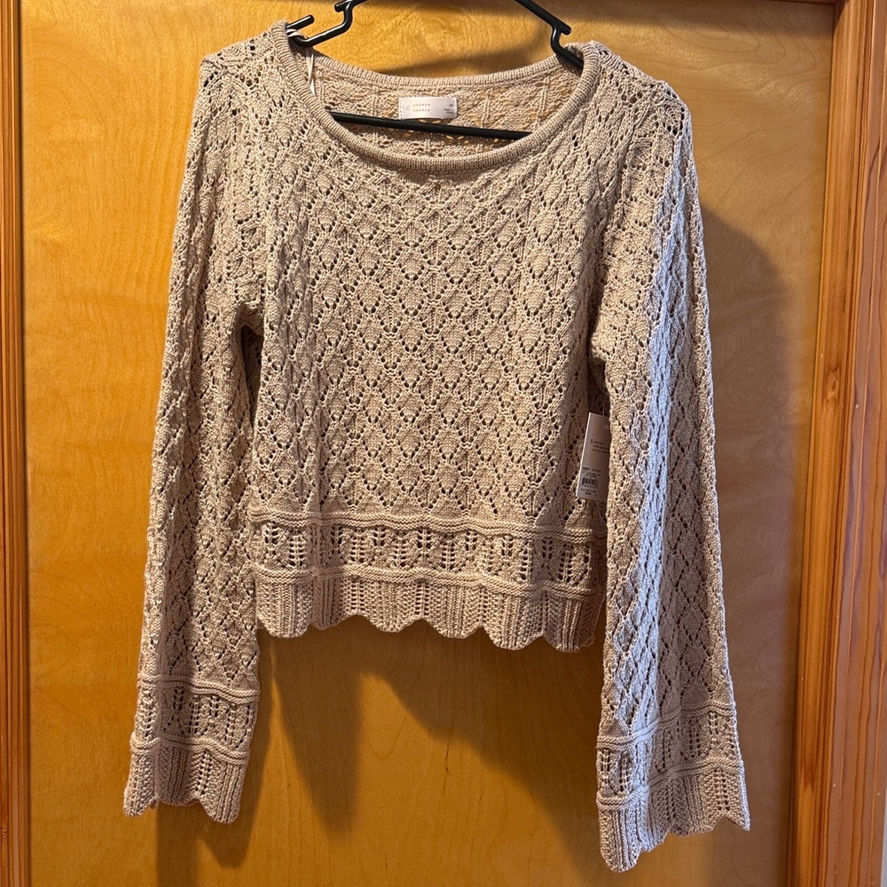 LC Lauren Conrad Tan Crochet Sweater